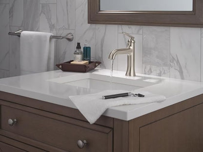 Delta Bonacci Brushed Nickel Bathroom Faucet 1 Hole, Single Hole Bathroom Sink Faucet for Vanity, Metal Push-Pop Drain Assembly, Lumicoat Stainless 545-SS-PR-DST