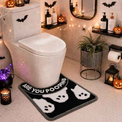 Black Ghost Halloween Bathroom Rug, Fun U-Shaped Toilet Rug