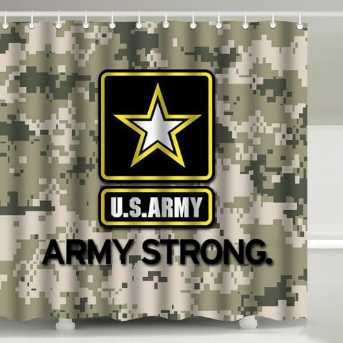 US Army Strong Camouflage Military Shower Curtain with Hooks 72 x 72 Inches