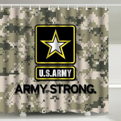 US Army Strong Camouflage Military Shower Curtain with Hooks 72 x 72 Inches