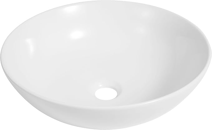 JONATHAN Y Quarry 15.5" Round Ceramic Bathroom Bowl Vessel Sink, White | Glossy Finish, Above Counter Installation, Non-Porous, Stain And Scratch Resistant, 1.75" Drain Hole
