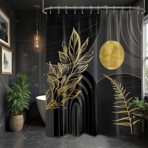Black and Gold Extra Long Shower Curtain, Tall 72X84 in, Mid Century