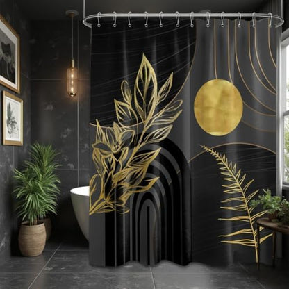 Black and Gold Extra Long Shower Curtain, Tall 72X84 in, Mid Century