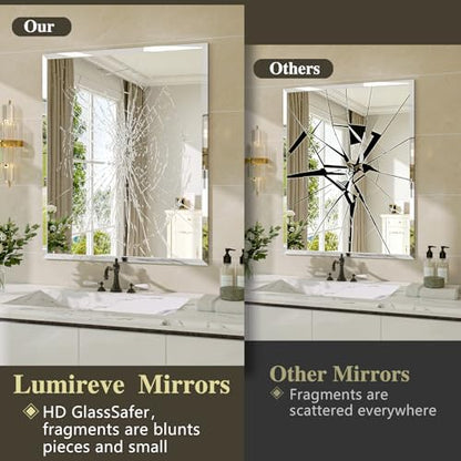 Frameless Bathroom Mirror, 48" x 30" Beveled Wall Mirror