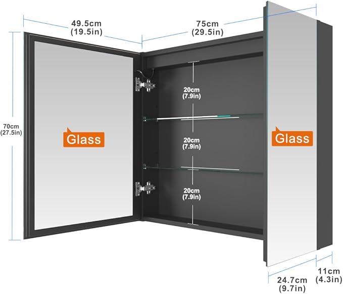 30x28 Inch Two Doors Aluminum LED Bathroom Medicine Cabinet with Mirror | Light Adjustment, Anti-Fog, Sockets&USBs, High Capacity, Easy to Install