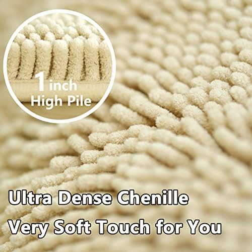 Bath Rugs Chenille 3-Piece Extra Soft and Absorbent Shag Beige Bathroom Rugs, Machine Wash Mat, Strong PVC Non-Slip Underside, Plush Carpet Mats (Beige)