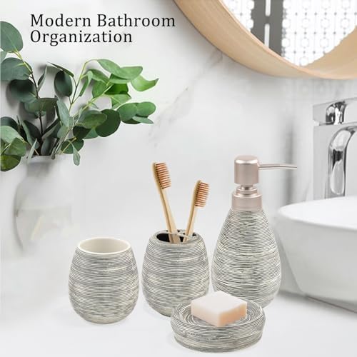 CERBIOR Bathroom Accessories Set,4 PCS Ceramic Bath Accessory,Grey