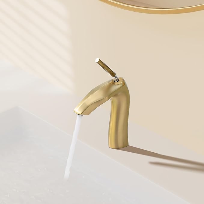 Brushed Gold Single Handle Bathroom Faucet - Lead-Free, Aerated Stream, Easy Install
