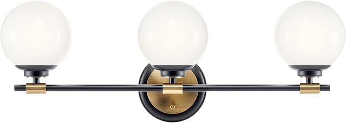 Kichler Benno 3-Light Vanity, Modern Light with Opal Glass in Black and Champagne Bronze, for Bathroom or Powder Room (8.75" x 24.5"), 55172BKCPZ