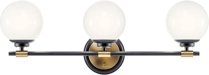Kichler Benno 3-Light Vanity, Modern Light with Opal Glass in Black and Champagne Bronze, for Bathroom or Powder Room (8.75" x 24.5"), 55172BKCPZ