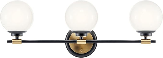 Kichler Benno 3-Light Vanity, Modern Light with Opal Glass in Black and Champagne Bronze, for Bathroom or Powder Room (8.75" x 24.5"), 55172BKCPZ