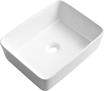 Bathroom Vessel Sink Rectangle-KARAMAG 19x15 Inch Bathroom Sink Countertop Rectangular 19 Inch Modern Above Counter White Porcelain Ceramic Vessel Vanity Sink Art Basin