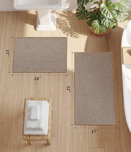 YIHOUSE Khaki Bathroom Rugs Sets 2 Pieces,Thin Bath Mat Quick Dry