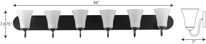 Progress Lighting Classic Collection 6-Light Etched Glass Traditional Bath Vanity Light, Indoor, P300238-031, Matte Black