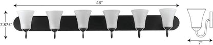 Progress Lighting Classic Collection 6-Light Etched Glass Traditional Bath Vanity Light, Indoor, P300238-031, Matte Black