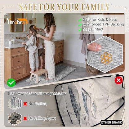 Yimobra Luxury Bathroom Rugs, Fluffy Bath Mats, Non Slip, Water Absorbent Microfiber, Machine Washable, Plush Runner Shower Rugs, Thick Matts for Bathroom Floor&Tub, 56" X 24", Light Gray and White