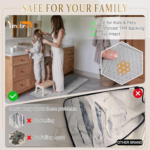 Yimobra Bathroom Rugs Non Slip Washable 32X20, Ultra Soft and Water Absorbent Bath Mats, Plush Fluffy Shower Mat Outside, Microfiber Thick Matts for Bathroom Floor/Tub, Light Gray and White