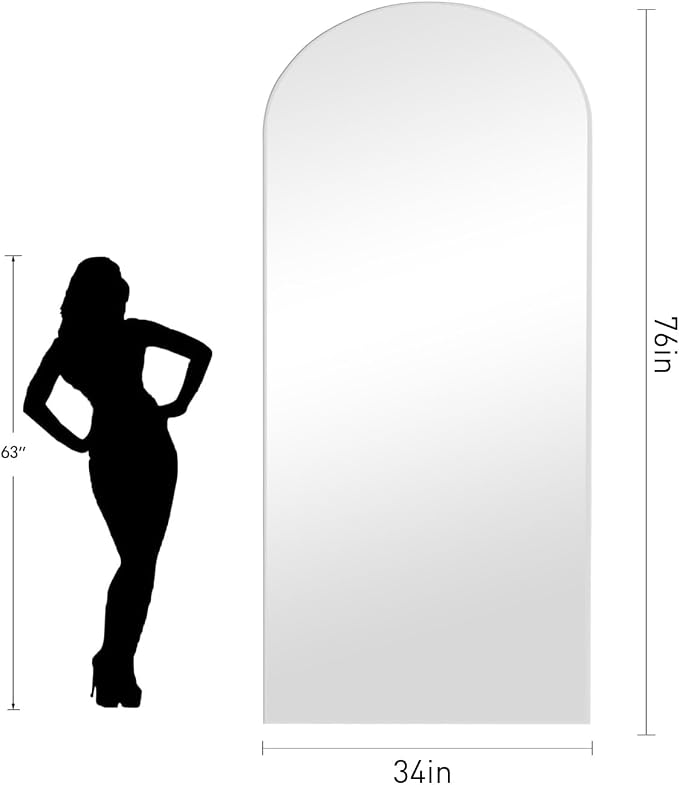 Dewfig Arched Full Length Mirror, 76"x34" Large Floor Mirror, White | Aluminum Alloy Frame Full Body Mirror, HD Shatterproof Tempered Glass, Lean/Stand/Wall for Living Room,Bedroom, Dressing Room
