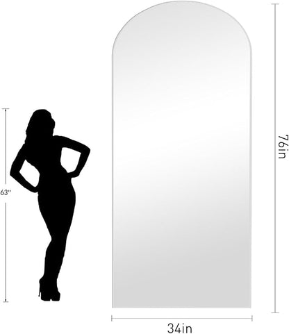 Dewfig Arched Full Length Mirror, 76"x34" Large Floor Mirror, White | Aluminum Alloy Frame Full Body Mirror, HD Shatterproof Tempered Glass, Lean/Stand/Wall for Living Room,Bedroom, Dressing Room