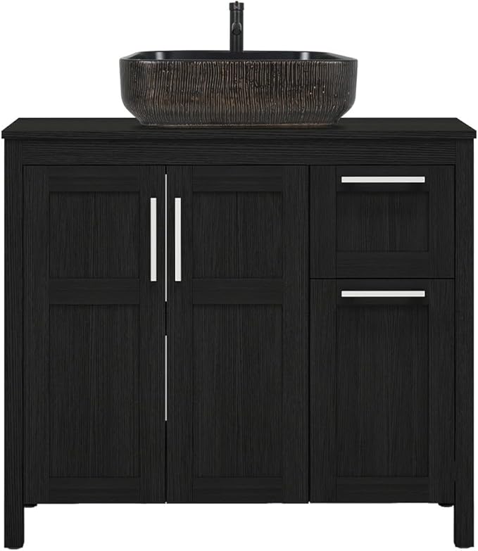 YOURLITE 36" Bathroom Vanity with Sink, Black Bathroom Vanity and Sink Combo with Faucet & Pop Up Drain Set,Traditional Vanity with with Black & Gold Ceramic Sink