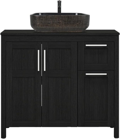 YOURLITE 36" Bathroom Vanity with Sink, Black Bathroom Vanity and Sink Combo with Faucet & Pop Up Drain Set,Traditional Vanity with with Black & Gold Ceramic Sink