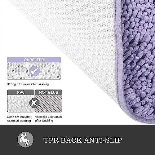 Yeaban Chenille Lavender Bathroom Rug 17"x24", Non-Slip Rubber Backing
