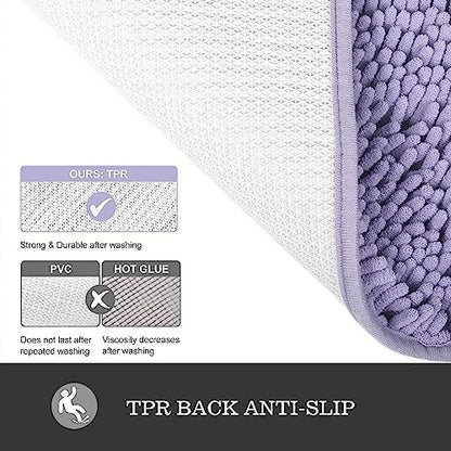 Yeaban Chenille Lavender Bathroom Rug 17"x24", Non-Slip Rubber Backing