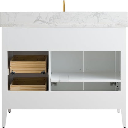 HomeBeyond 42 Inch Bathroom Vanity with Sink & Ceramic Top, Single Vanity Cabinet with Basin, Soft-Closing Doors & Matte Black Hardware, White