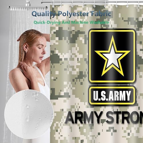 US Army Strong Camouflage Military Shower Curtain with Hooks 72 x 72 Inches