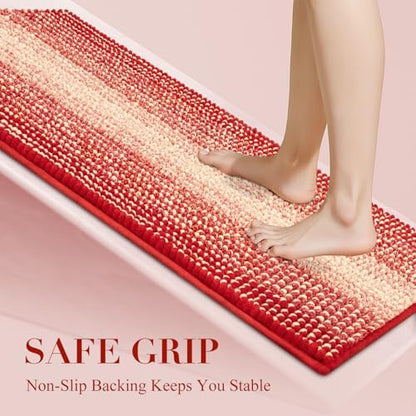 BSICPRO Bathroom Rugs, 20x32 Chenille Bath Mats, Christmas Red