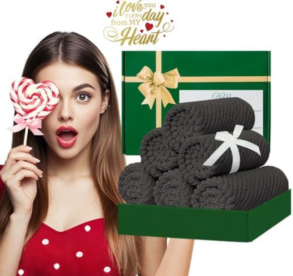 VOOVA & MOVAS Washcloths 6PC, 100% Cotton, 13x13 in, Dark Gray