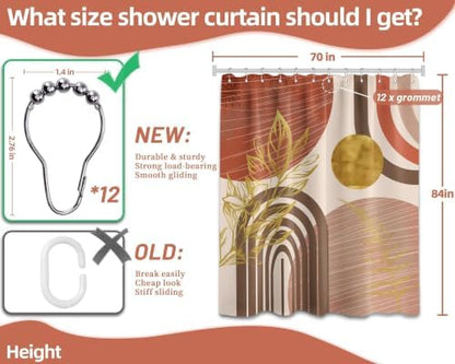 Burnt Orange Extra Long Shower Curtain, Tall 72X84 in, Mid Century