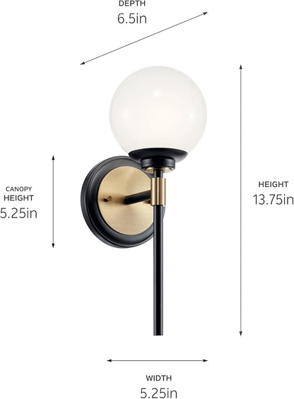 Kichler Benno 1-Light Wall Sconce, Modern Light with Opal Glass in Black and Champagne Bronze, for Bathroom, Powder Room, Kitchen, Bedroom, or Hallway (13.75" x 5.25"), 55170CPZ
