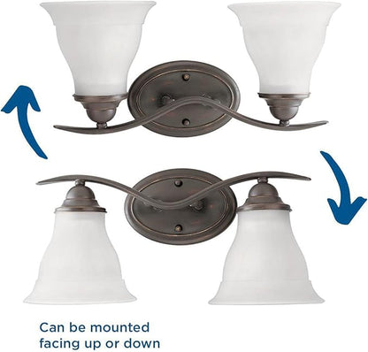 Progress Lighting Trinity Collection 2-Light Etched Glass Traditional Bath Vanity Light Antique Bronze