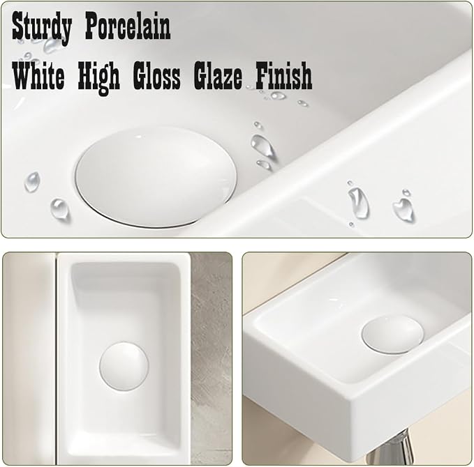 14"x7" Small Bathroom Sink Wall Mount Bathroom Sink Rectangle Ceramic Wash Basin floating Mini Vessel Sink for Bathrooms, Right Hand