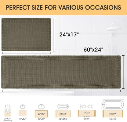 Upgrade Waffle Bath Mat Set 2 Piece, Greyish Green, Boho Bathroom Rugs Absorbent Non Slip, Ultra Soft Bathroom Mat, Machine Washable Knit Bath Rugs with Border for Bathroom, Kitchen, Shower, Tub