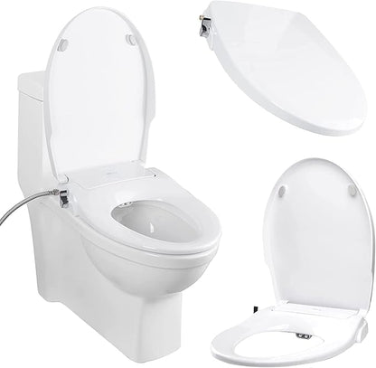 Bio Bidet Slim Zero Non Electric Bidet Toilet Seat Elongated, Low Profile Seat with Slow Close Lid, Battery Powered Night Light, Dual Nozzles, White