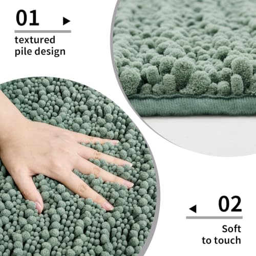 Disolla Sage Green Bathroom Runner Rug 24x60 Inch - Large Long Chenille Bath Mat, Thick Shaggy Plush Absorbent Floor Mat, Non-Slip Runner for Master Bathroom and Bedside