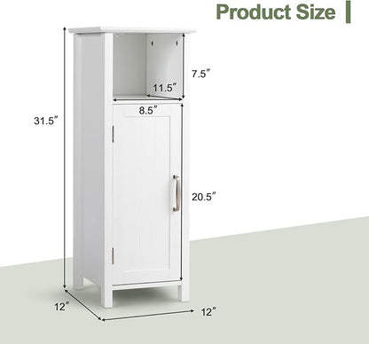 Tangkula Bathroom Floor Cabinet, Multifunctional Storage Cabinet, Anti-Tipping Device, 3-Height Adjustable Shelf, Wooden Freestanding Side Cabinet for Bathroom Home Office, 12 x 12 x 31.5 Inch