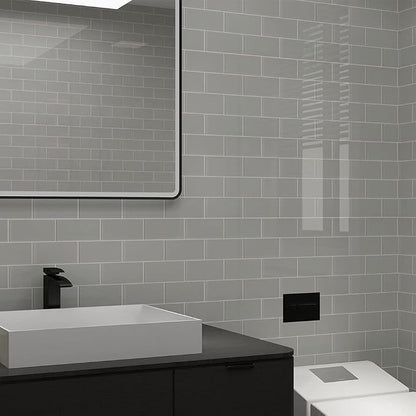 Glass Subway Tile 3 x 6 Inch Light Gray for Kitchen Backsplash Bathroom Wall (32-Pack, 4 sq.ft.)