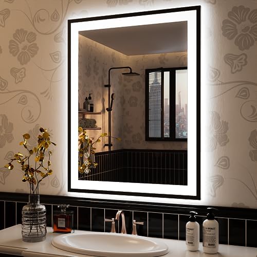 ISKM 32x24 Framed LED Bathroom Mirror, Dimmable Front & Backlit, Anti-Fog
