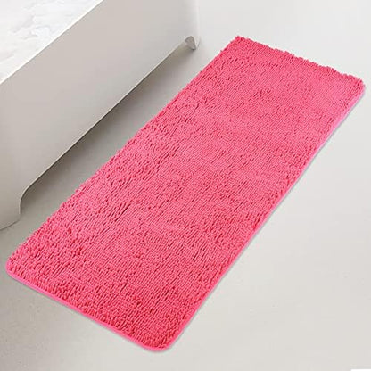 Yeaban Chenille Hot Pink Bathroom Runner Rug 24"x72"
