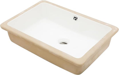 White Ceramic 18"x12" Undermount Bathroom Lavatory Sink | Rectangle under counter white bathroom vessel sink for bathroom with overflow