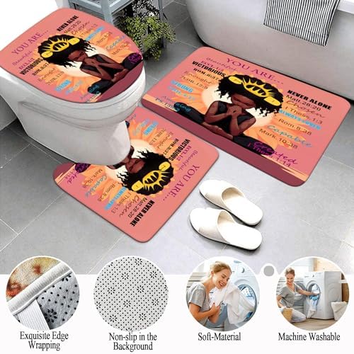 4PCS Black Praying Girl Shower Curtain Set, Inspirational Quote Cute African American Girl Bathroom Decor Sets with Shower Curtain and Rug Toilet Lid Cover and Bat Mat