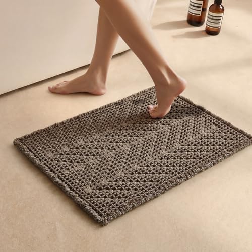 Sunfly Boho Herringbone Waffle Bath Mat, Ultra Soft Non-Slip Bathroom Rug - Super Absorbent & Quick Dry, Washable Bath Rug for Bathroom 16"x24" Taupe