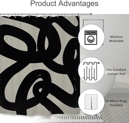 Abstract Black Minimalist Modern Neutral Line Geometric Shower Curtain
