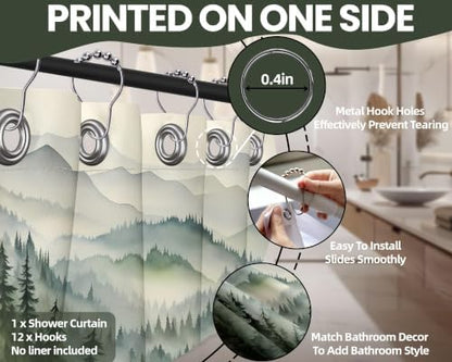 Sage Green Forest Stall Shower Curtain, 48X72 in Narrow Small, Mountain