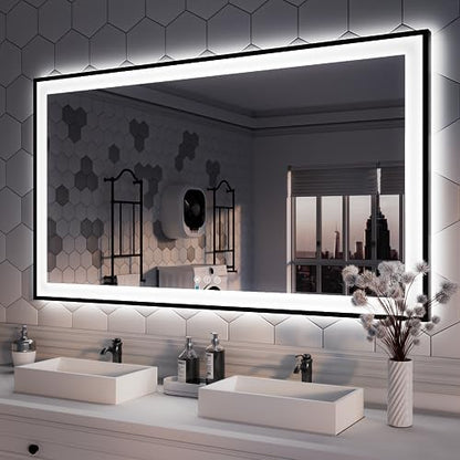 ISKM 55x30 Framed LED Bathroom Mirror, Dimmable Front & Backlit, Anti-Fog