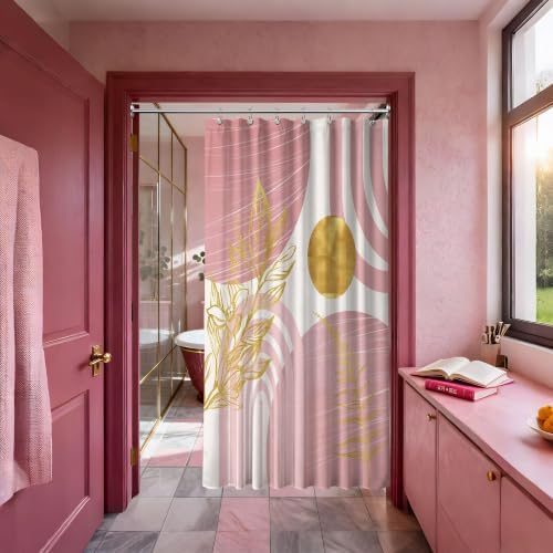 Light Pink and Gold Stall Shower Curtain, 36X72 in Narrow Small