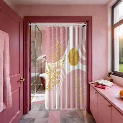 Light Pink and Gold Stall Shower Curtain, 36X72 in Narrow Small